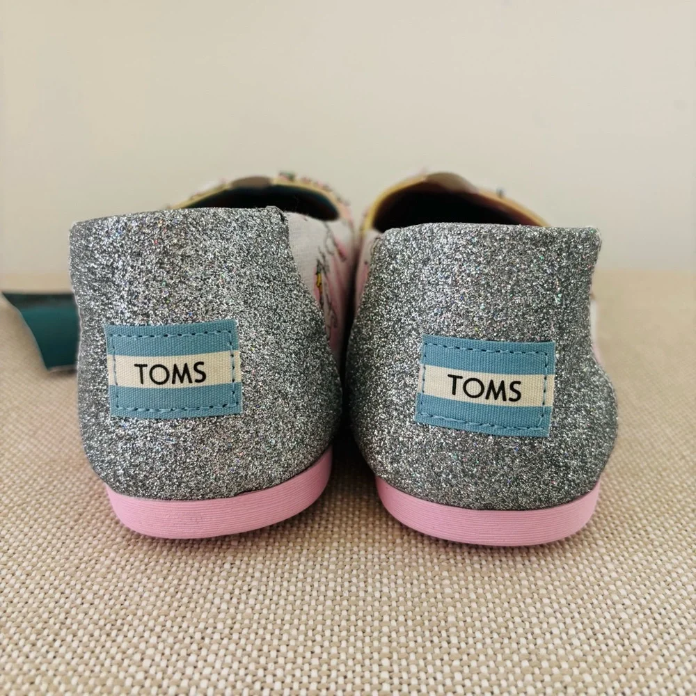 TOMS Classic Unicorns Flats NWT Pastel Shimmer Print Rainbow Insoles 8.5